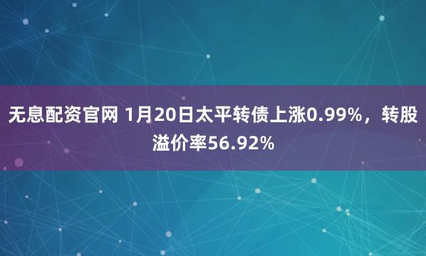 无息配资官网 1月20日太平转债上涨0.99%，转股溢价率56.92%